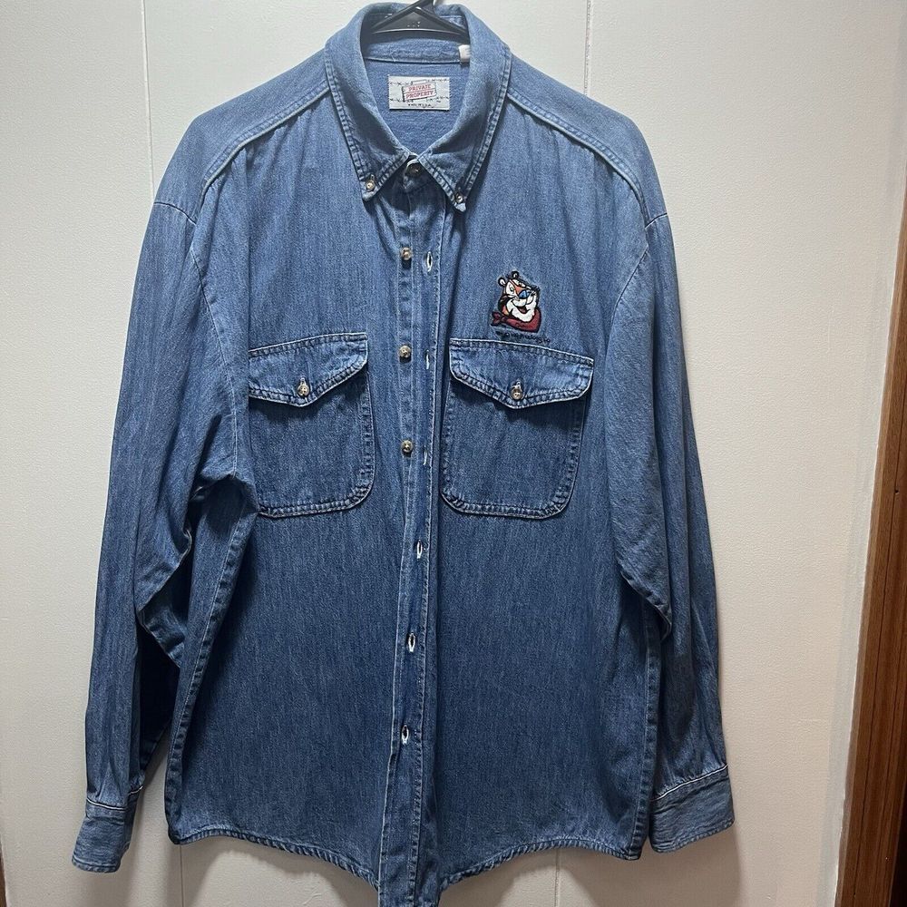 Vintage Tony The‎ Tiger Made in USA 1995 Denim Button Up Men's Size Large